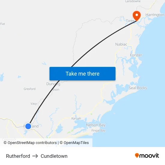 Rutherford to Cundletown map