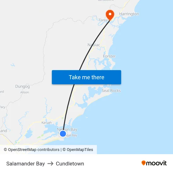 Salamander Bay to Cundletown map