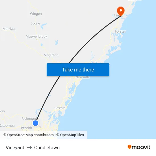 Vineyard to Cundletown map