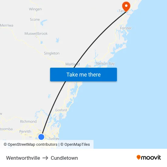 Wentworthville to Cundletown map