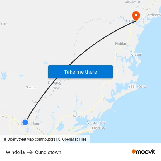 Windella to Cundletown map