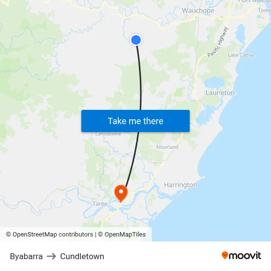 Byabarra to Cundletown map