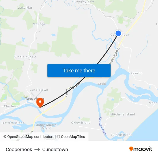 Coopernook to Cundletown map
