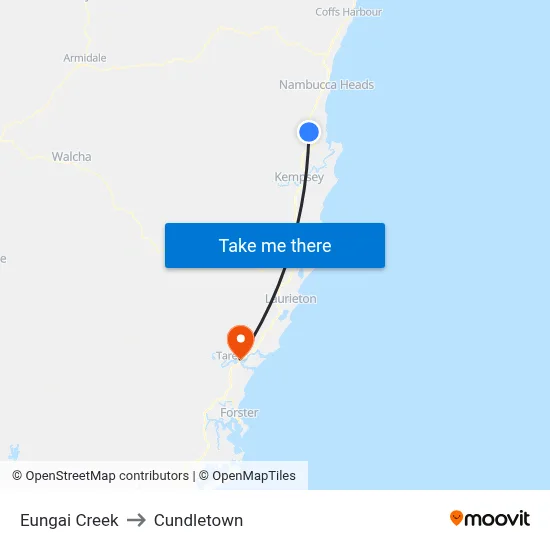 Eungai Creek to Cundletown map