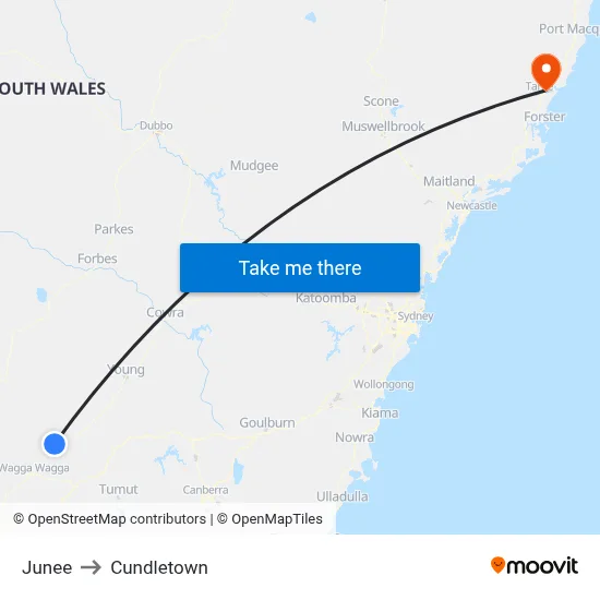 Junee to Cundletown map