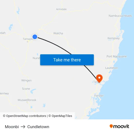 Moonbi to Cundletown map