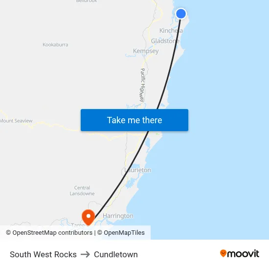 South West Rocks to Cundletown map