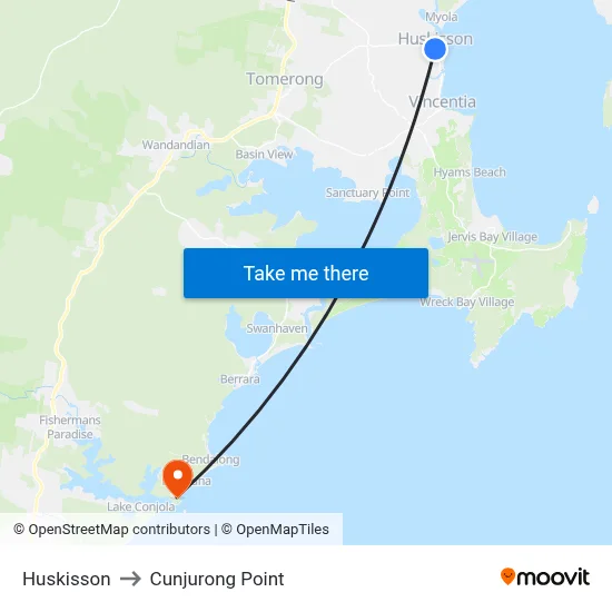 Huskisson to Cunjurong Point map