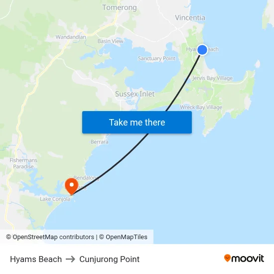 Hyams Beach to Cunjurong Point map