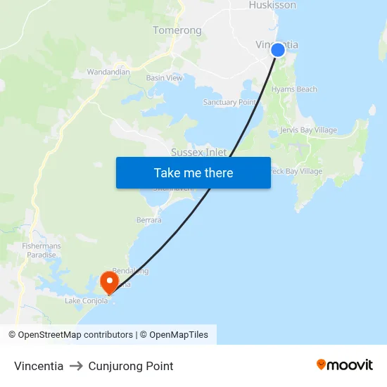 Vincentia to Cunjurong Point map