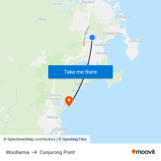 Woollamia to Cunjurong Point map