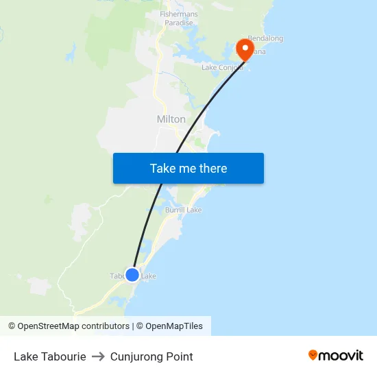 Lake Tabourie to Cunjurong Point map
