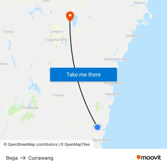 Bega to Currawang map