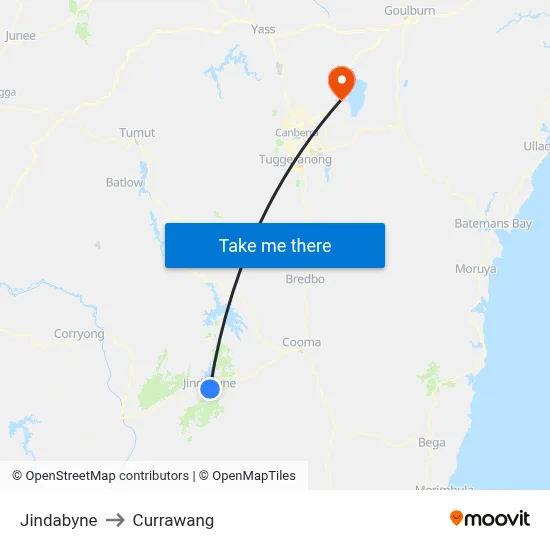 Jindabyne to Currawang map