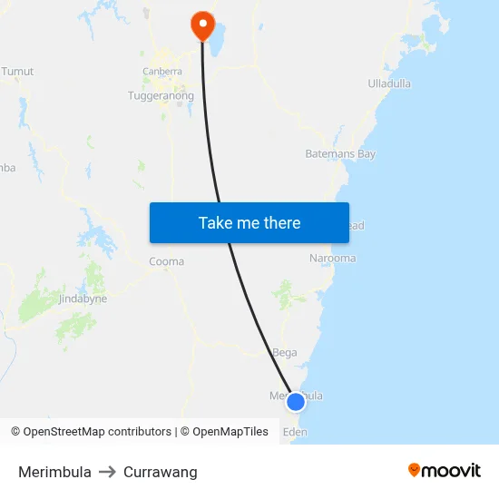 Merimbula to Currawang map