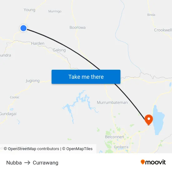 Nubba to Currawang map