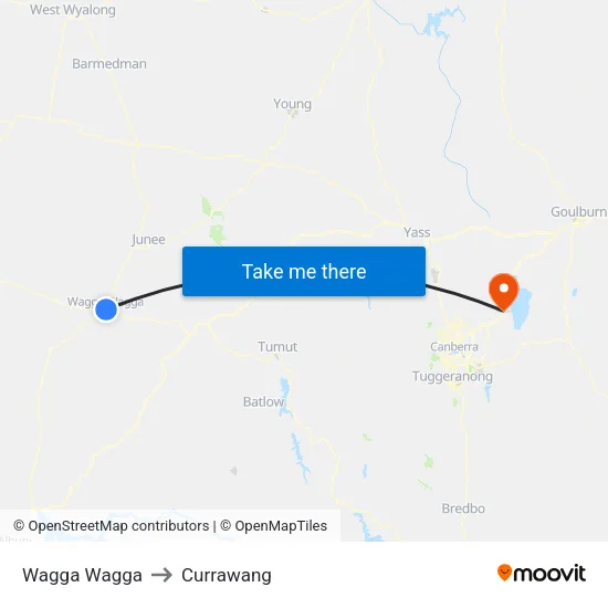 Wagga Wagga to Currawang map