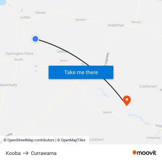 Kooba to Currawarna map