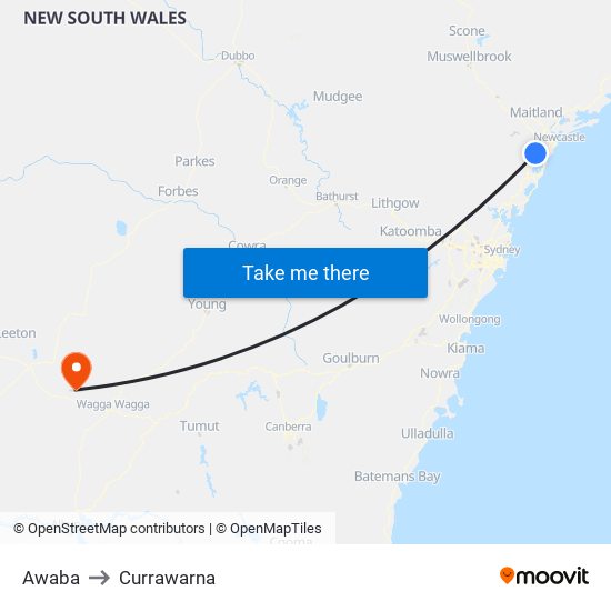 Awaba to Currawarna map