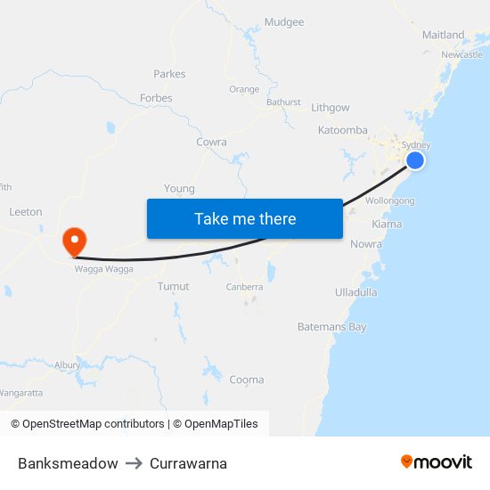 Banksmeadow to Currawarna map