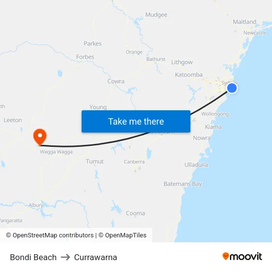 Bondi Beach to Currawarna map