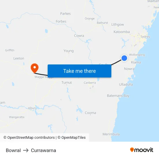 Bowral to Currawarna map