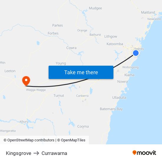 Kingsgrove to Currawarna map