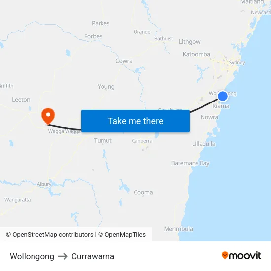 Wollongong to Currawarna map