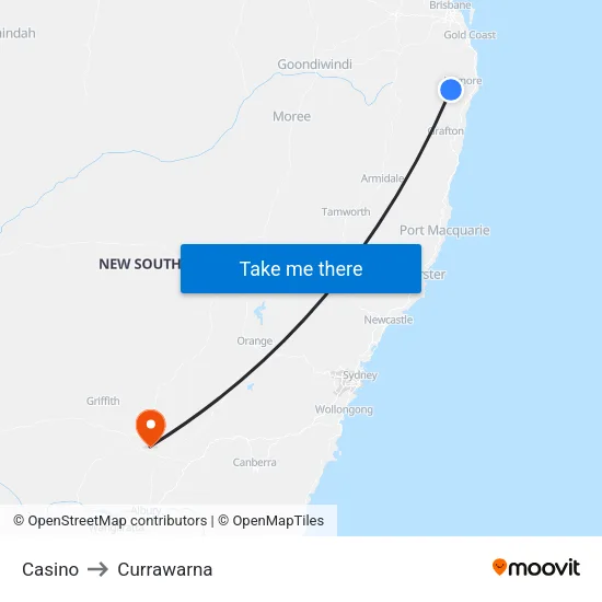 Casino to Currawarna map