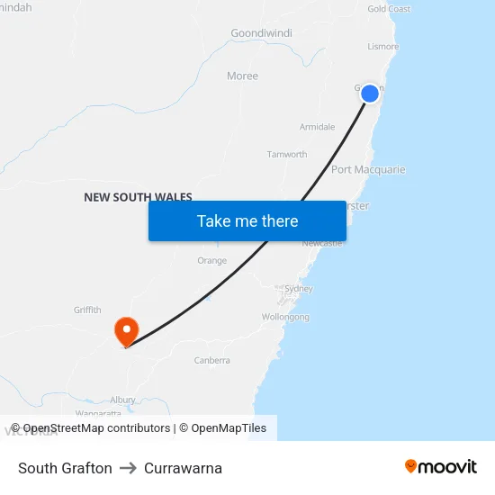 South Grafton to Currawarna map
