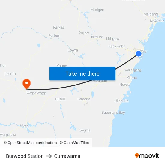 Burwood Station to Currawarna map