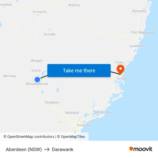 Aberdeen (NSW) to Darawank map