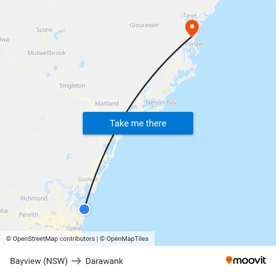 Bayview (NSW) to Darawank map