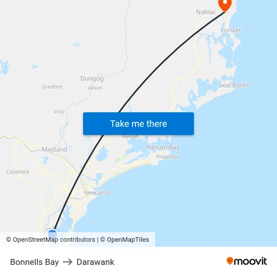 Bonnells Bay to Darawank map