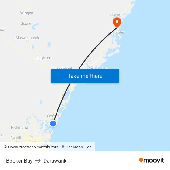 Booker Bay to Darawank map