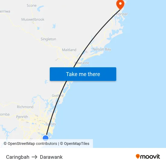 Caringbah to Darawank map