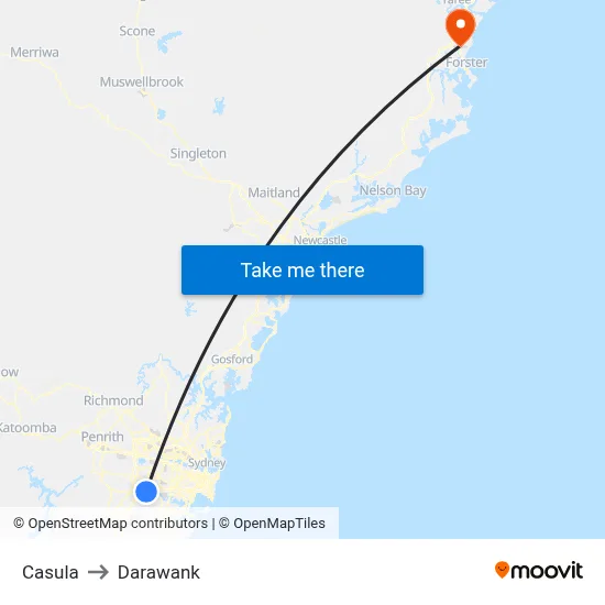 Casula to Darawank map