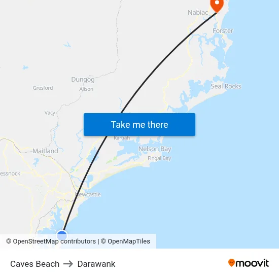 Caves Beach to Darawank map