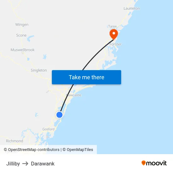 Jilliby to Darawank map