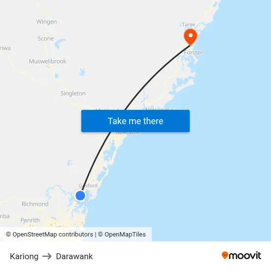 Kariong to Darawank map