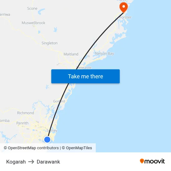Kogarah to Darawank map