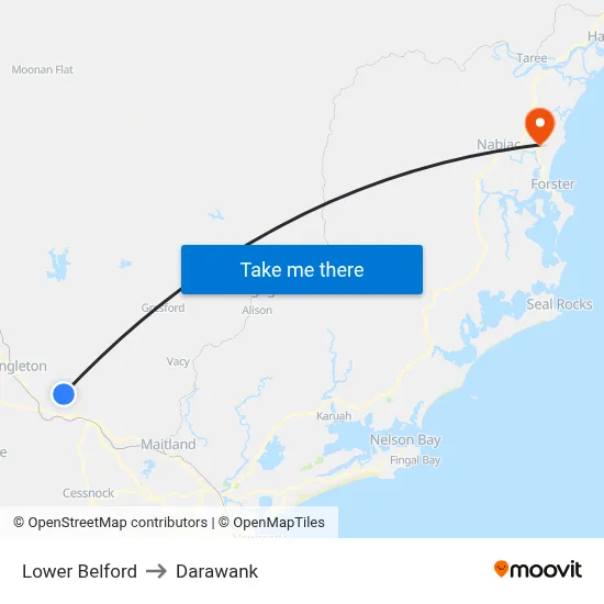 Lower Belford to Darawank map