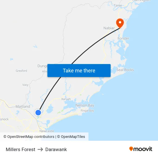 Millers Forest to Darawank map