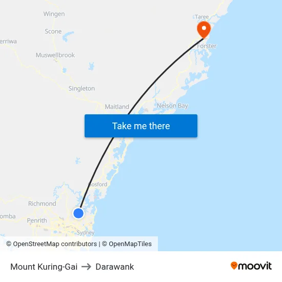 Mount Kuring-Gai to Darawank map