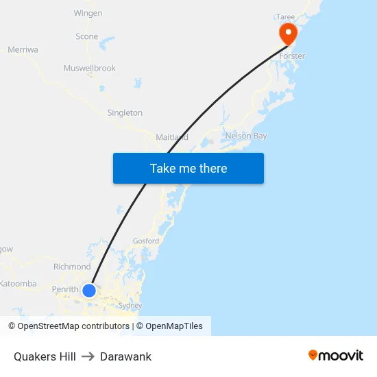 Quakers Hill to Darawank map