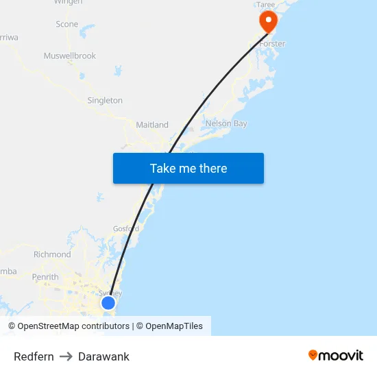 Redfern to Darawank map