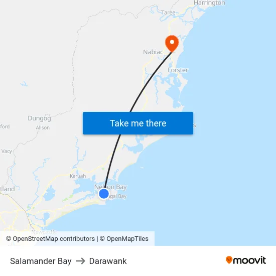 Salamander Bay to Darawank map