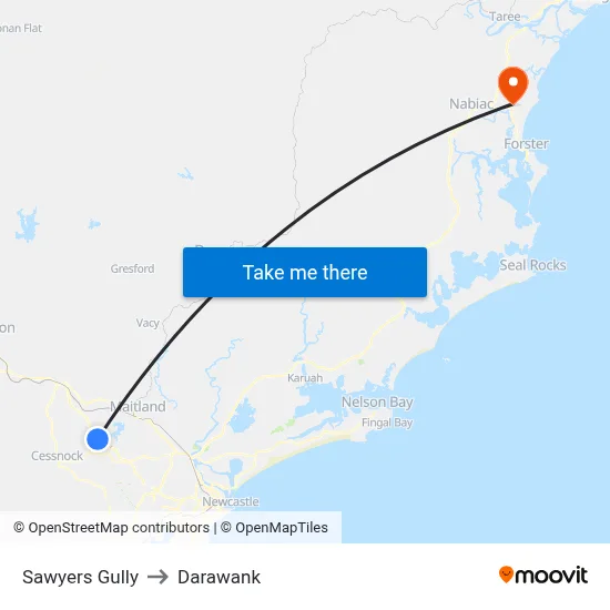Sawyers Gully to Darawank map