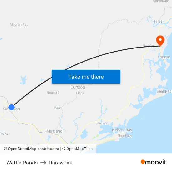 Wattle Ponds to Darawank map