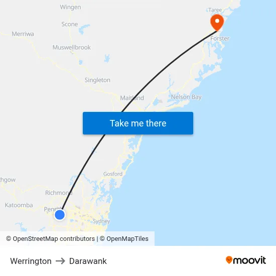 Werrington to Darawank map